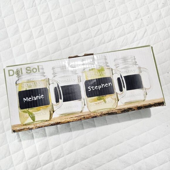 DEL SOL Set of 4 Mason Mugs with Chalkboards, 17oz, Summer Rustic Drink Glasses - Picture 3 of 6